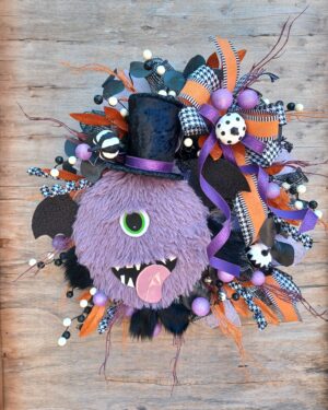 Purple Monster Halloween Wreath