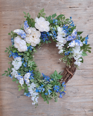 Blue & White Chinoiserie Butterfly Wreath