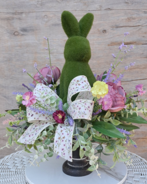 Moss Bunny Rose Candlestick Arrangement