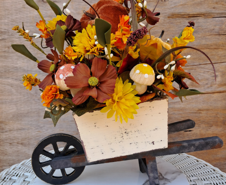 Wheelbarrow Fall Floral Arrangement