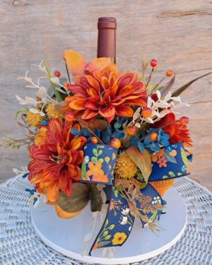 Fall Bottle Bouquet – Burnt Orange & Blue Autumn Floral Bottle Clip