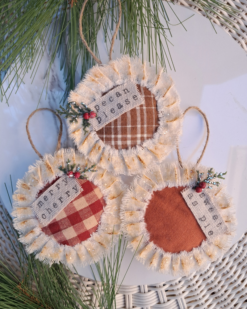 Handmade Christmas Pie Ornaments Set of 3 – Cherry, Pumpkin & Pecan
